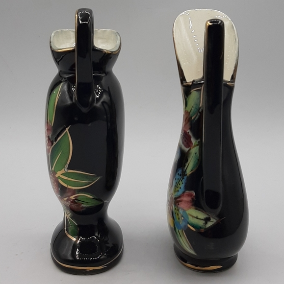 Vintage Hand Painted Porcelain Ceramic Art Little Vases Gold Trim Japan 5" Tall - Picture 4 of 10